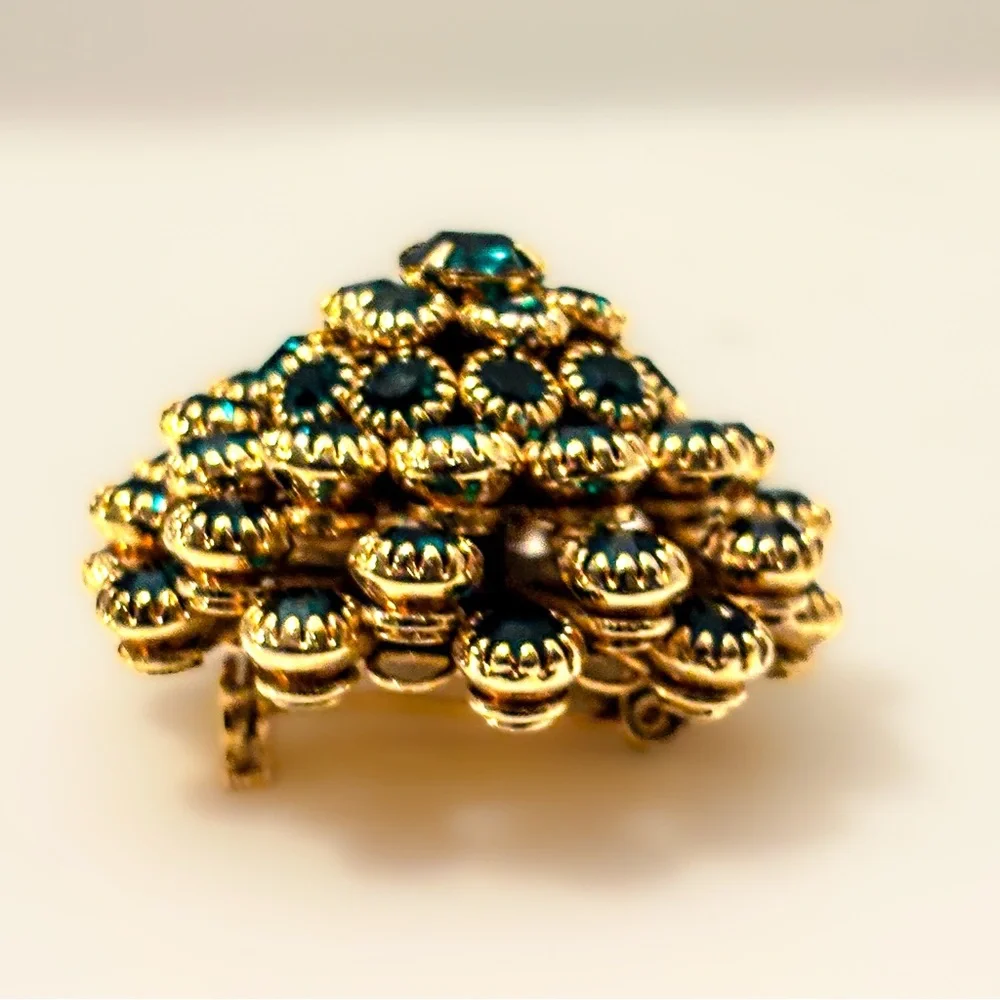 Vintage emerald-teal rhinestone cluster brooch - Picture 12 of 13